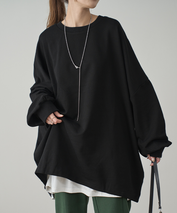 スウェット 選べる裏地  裏シャギー パイル地 レディース トレーナー トップス 大きいサイズ メンズライク ドルマンスリーブ ビッグサイズ カジュアル ビッグ | HUG.U | 14