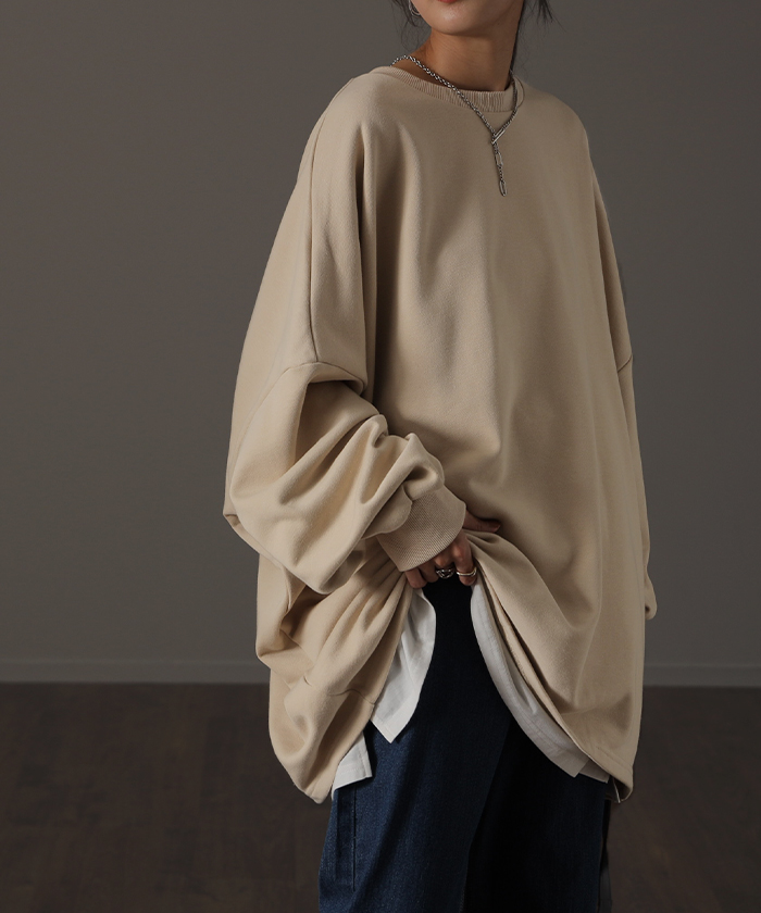 スウェット 選べる裏地  裏シャギー パイル地 レディース トレーナー トップス 大きいサイズ メンズライク ドルマンスリーブ ビッグサイズ カジュアル ビッグ | HUG.U | 08