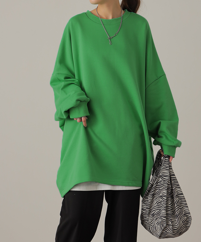 スウェット 選べる裏地  裏シャギー パイル地 レディース トレーナー トップス 大きいサイズ メンズライク ドルマンスリーブ ビッグサイズ カジュアル ビッグ | HUG.U | 13