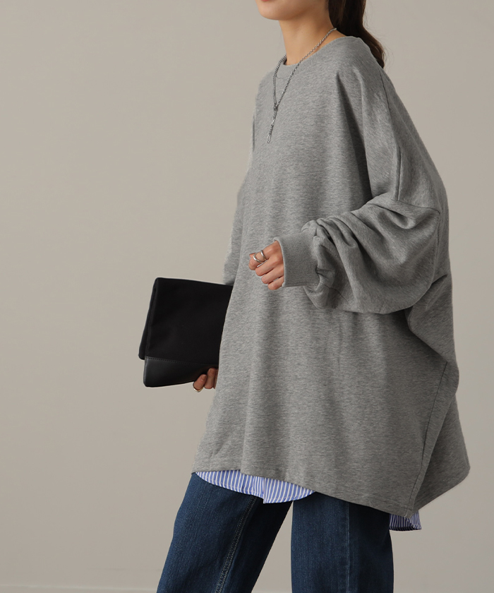 スウェット 選べる裏地  裏シャギー パイル地 レディース トレーナー トップス 大きいサイズ メンズライク ドルマンスリーブ ビッグサイズ カジュアル ビッグ | HUG.U | 06