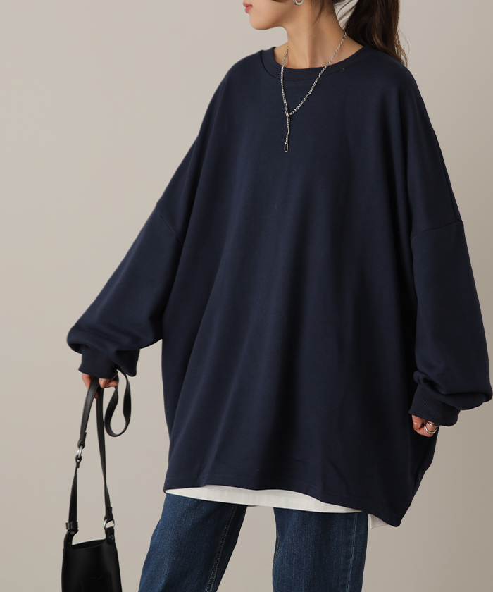 スウェット 選べる裏地  裏シャギー パイル地 レディース トレーナー トップス 大きいサイズ メンズライク ドルマンスリーブ ビッグサイズ カジュアル ビッグ | HUG.U | 07