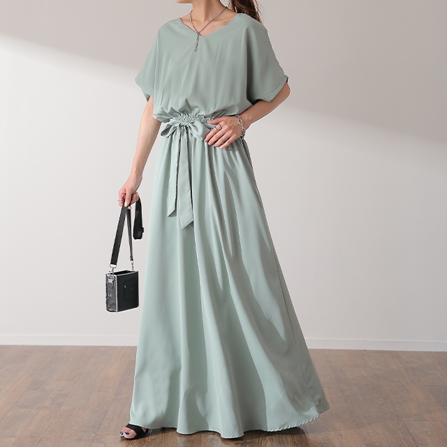 SALE ワンピース レディース 半袖 ロングワンピース フレンチスリーブ 大きいサイズ アウトレット | HUG.U | 06