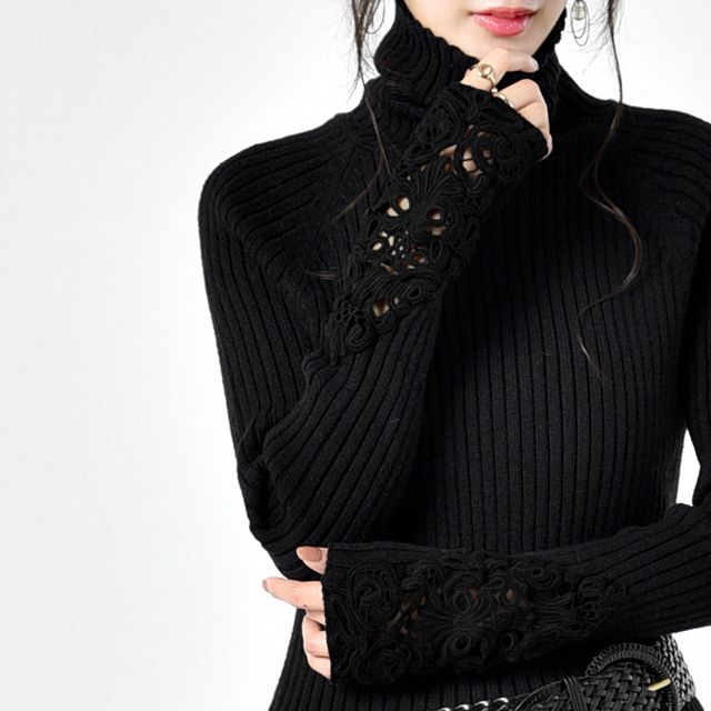 ニット レディース  タートルネック トップス リブニット セーター ハイネック | HUG.U | 01