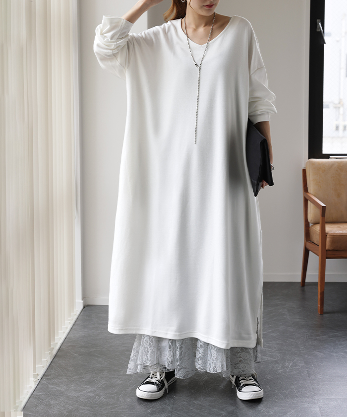 ワンピース ロングワンピース レディース ロング Vネック 大きいサイズ 長袖 | HUG.U | 04