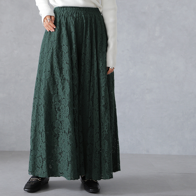 ワイドパンツ レディース ボトムス レース 大きいサイズ ワイドパンツルック | HUG.U | 03