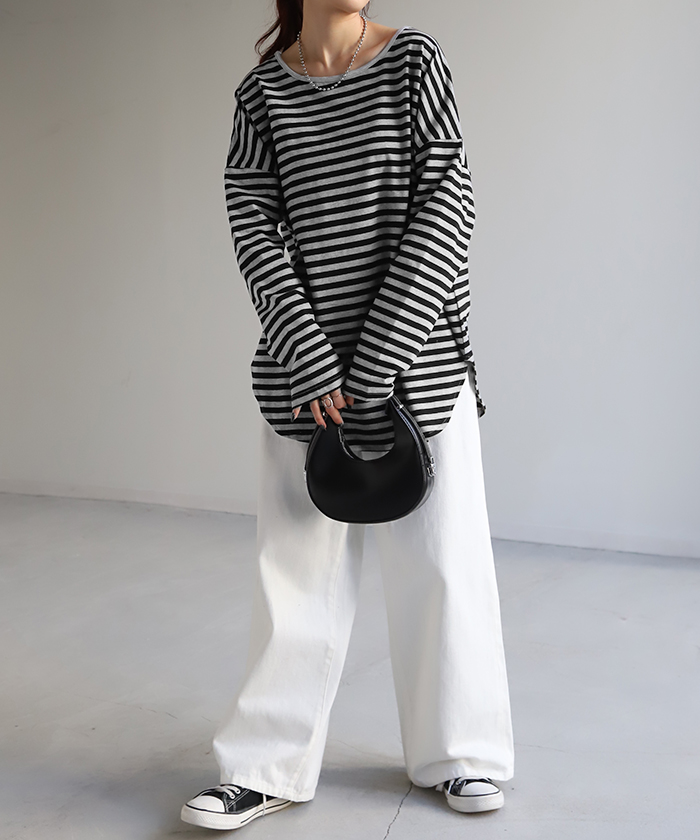 カットソー レディース ティーシャツ インナー 無地 長袖 Tシャツ ロング チュニック お尻が隠れる ゆる | HUG.U | 14