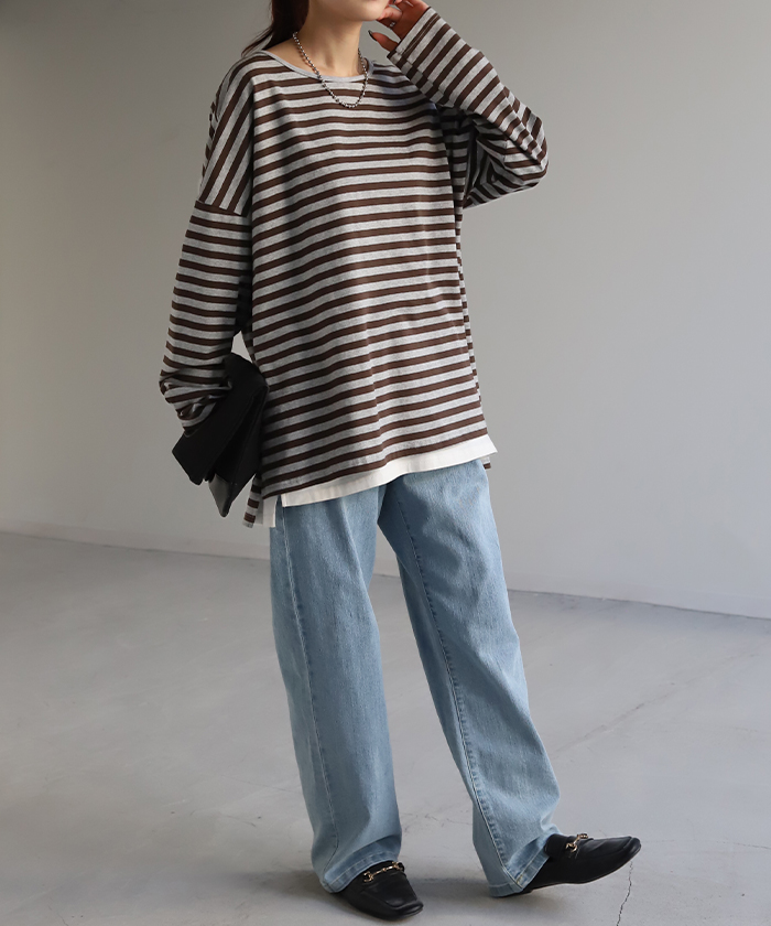 カットソー レディース ティーシャツ インナー 無地 長袖 Tシャツ ロング チュニック お尻が隠れる ゆる | HUG.U | 13