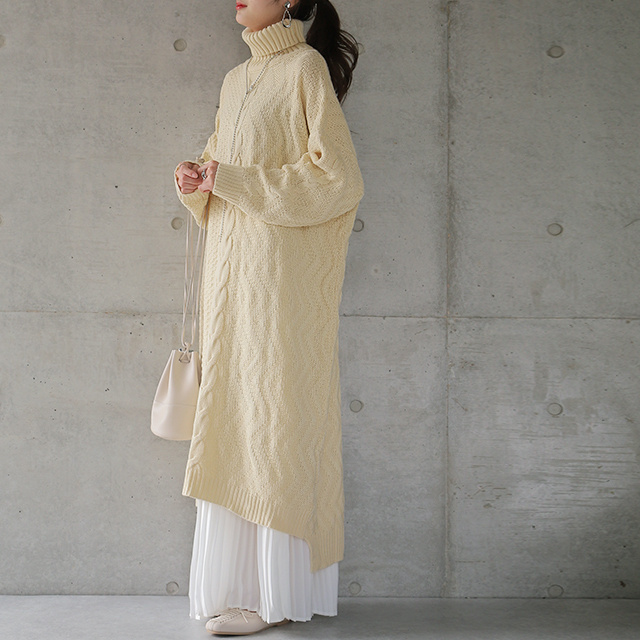 ニットワンピース ロング ニット レディース ワンピース リブニット タートルニット タートル | HUG.U | 01