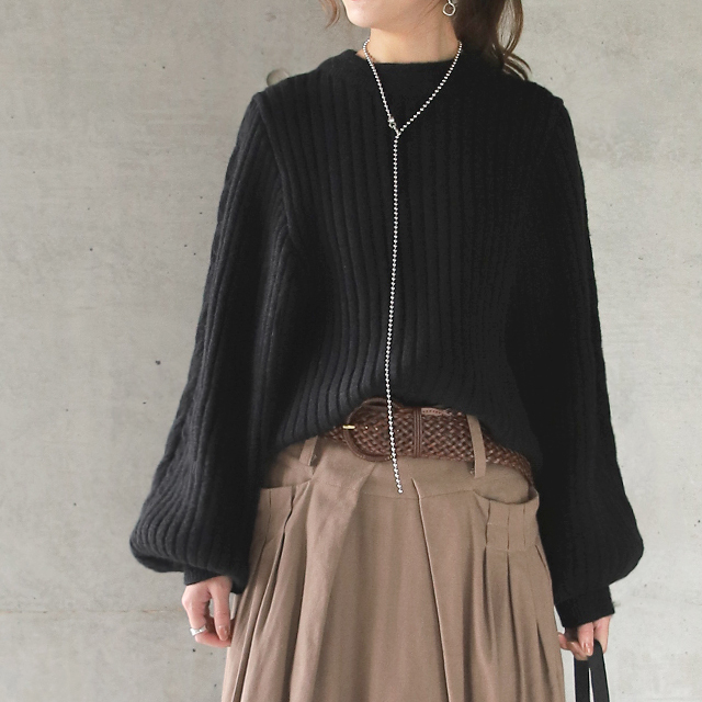 ニット レディース トップス リブニット 長袖 ケーブルニット ゆったり 無地 シンプル | HUG.U | 02