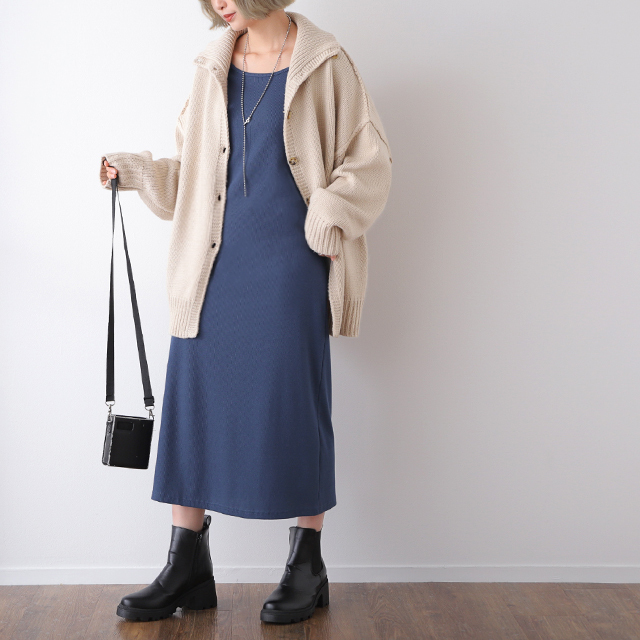 SALE ワンピース ロングワンピース ロング レディース リブ Uネック リブニット アウトレット | HUG.U | 03