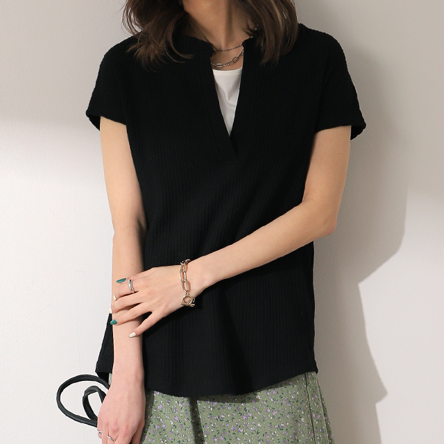 トップス カットソー レディース フレンチスリーブ Tシャツ ワッフル サーマル | HUG.U | 02