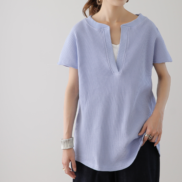 トップス カットソー レディース フレンチスリーブ Tシャツ ワッフル サーマル | HUG.U | 05