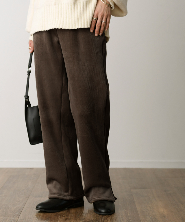 パンツ レディース 裏起毛 リブ ズボン リブパンツ ボトムス ロング スリット 裏ボア | HUG.U | 06