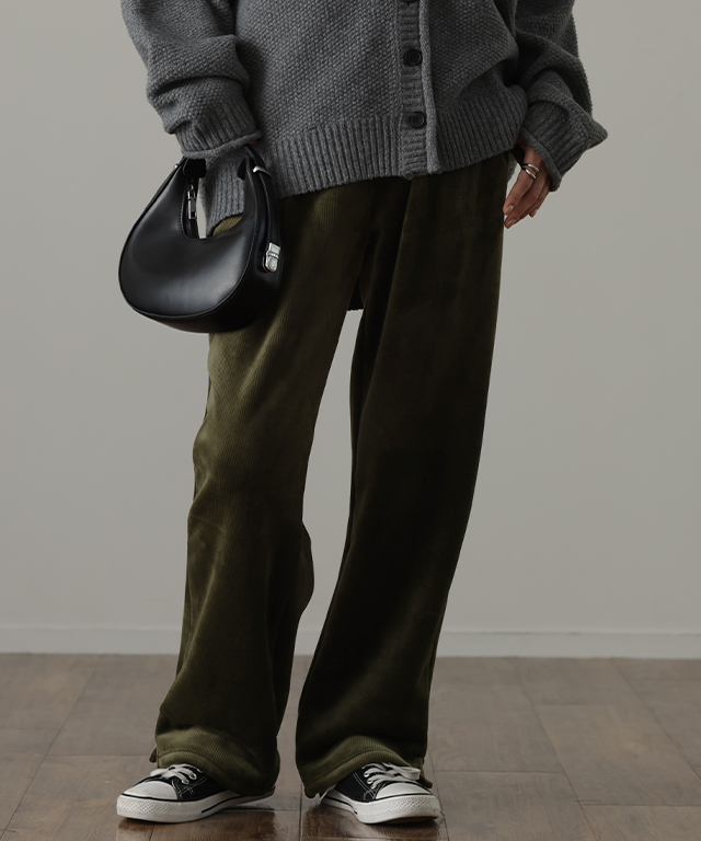 パンツ レディース 裏起毛 リブ ズボン リブパンツ ボトムス ロング スリット 裏ボア | HUG.U | 07