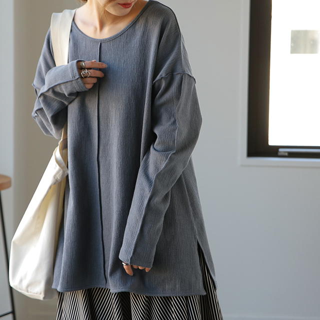 トップス レディース  ロンT Tシャツ レイヤード スリット 無地 長袖 丸首 | HUG.U | 05