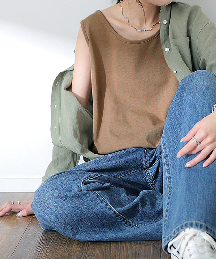 タンクトップ レディース 綿100% 透けにくい トップス ノースリーブ 厚手 Uネック レイヤード | HUG.U | 05