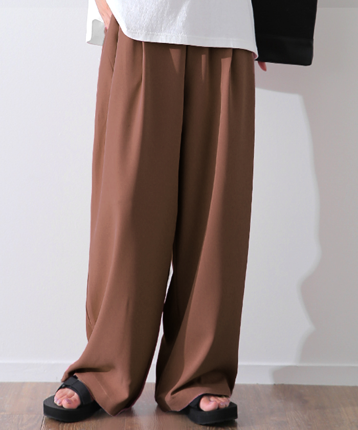 パンツ レディース ワイドパンツ スラックス ワイド ロング カラーパンツ ゴム きれいめ ボトムス | HUG.U | 06