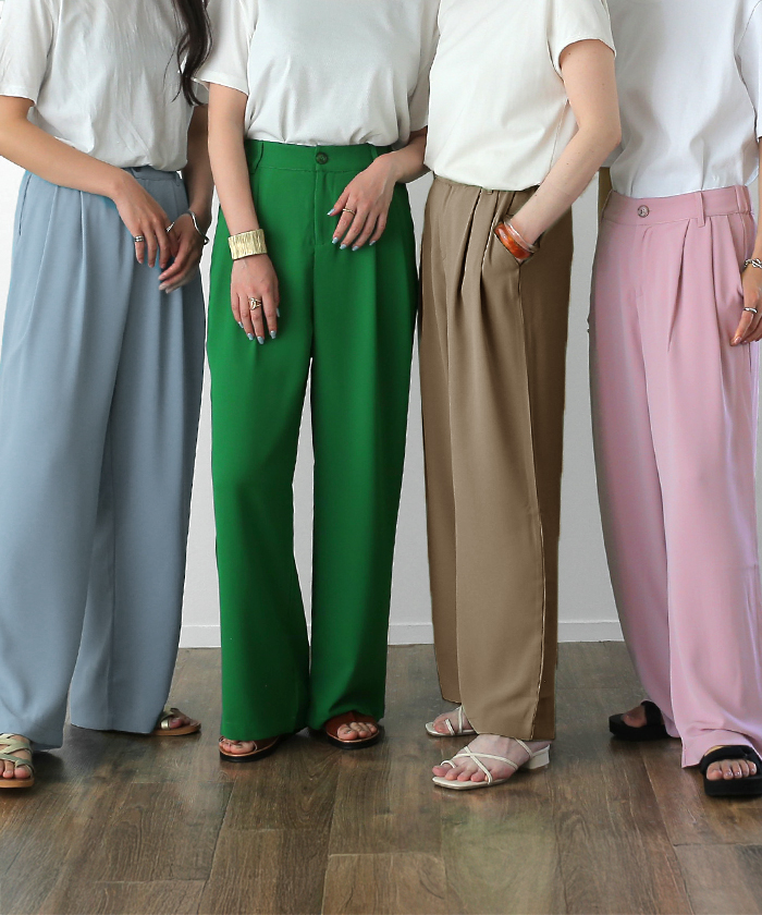 パンツ レディース ワイドパンツ スラックス ワイド ロング カラーパンツ ゴム きれいめ ボトムス | HUG.U | 05