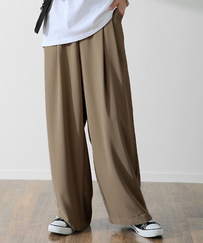 パンツ レディース ワイドパンツ スラックス ワイド ロング カラーパンツ ゴム きれいめ ボトムス | HUG.U | 04