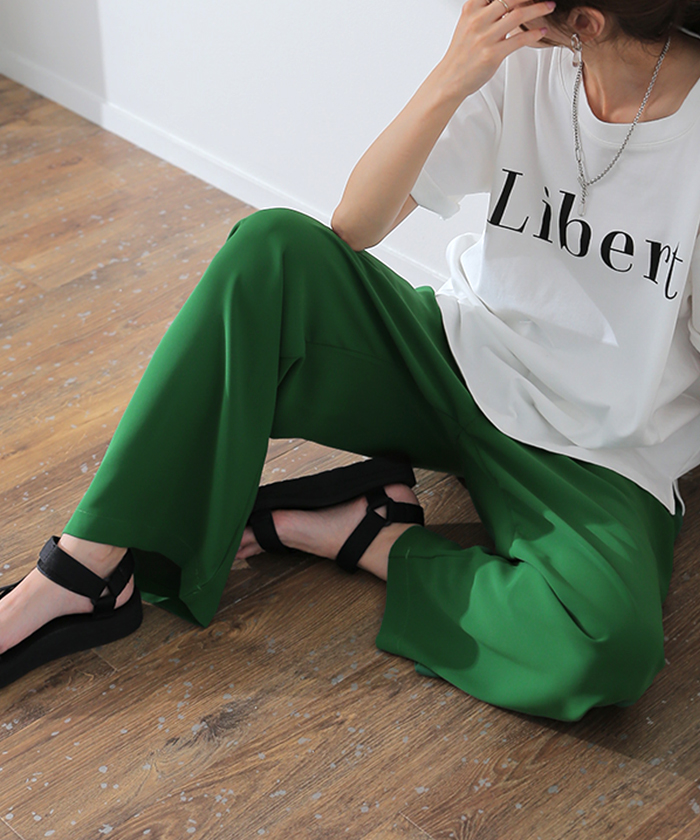 パンツ レディース ワイドパンツ スラックス ワイド ロング カラーパンツ ゴム きれいめ ボトムス | HUG.U | 03