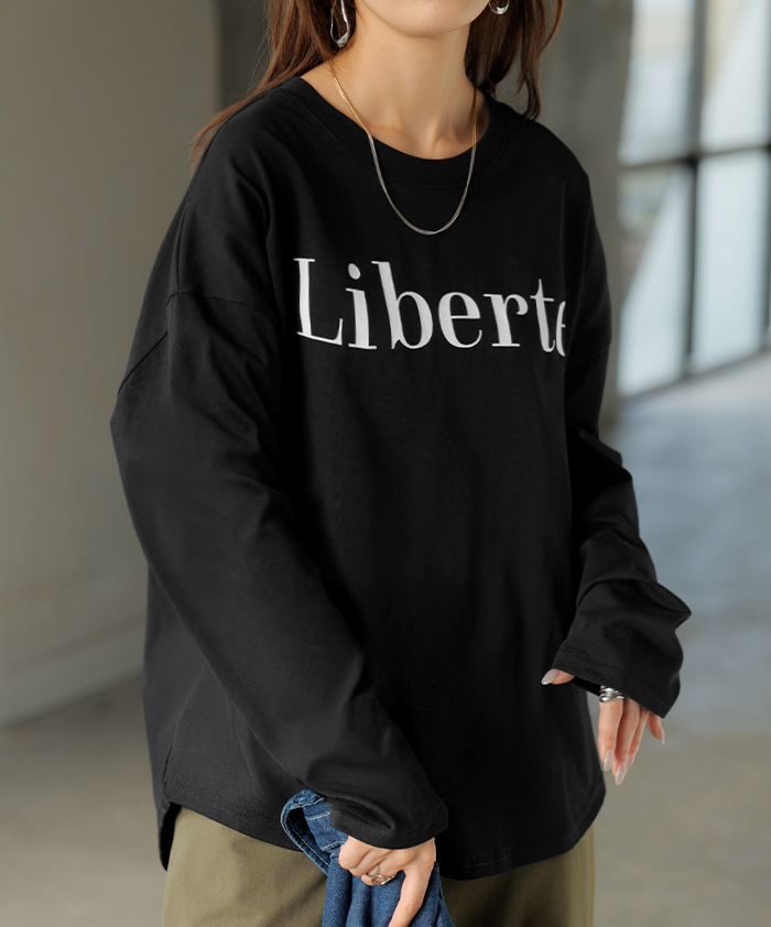 Tシャツ レディース トップス ロゴT 半袖 ドルマン 二の腕カバーきれいめ シンプル 大人 オーバーサイズ | HUG.U | 03