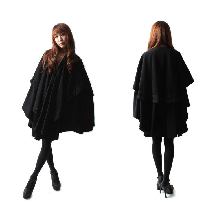 刺繍入り ウール80％ カシミヤ20％ 混合 ドレープ ケープ マント