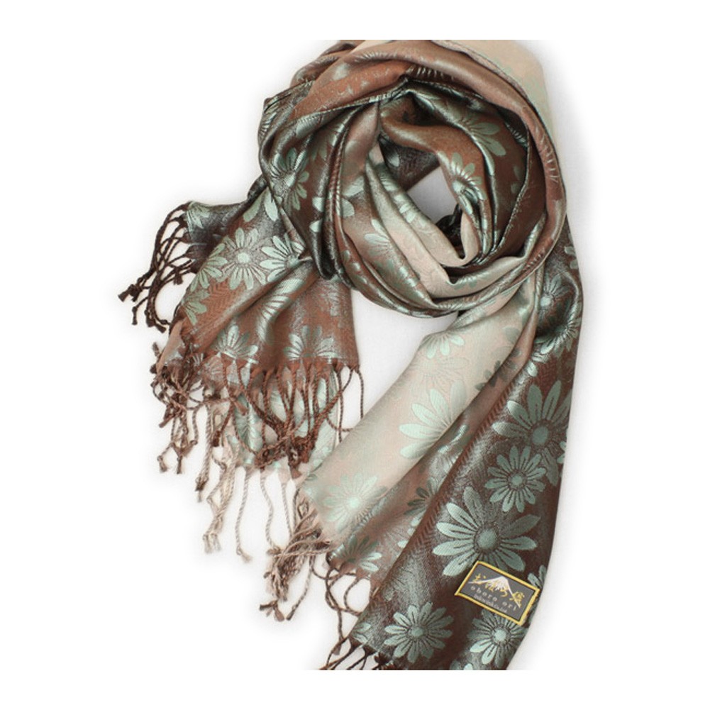 シルク100% ストール 日本製 おぼろ織り マーガレット柄 大判ストール