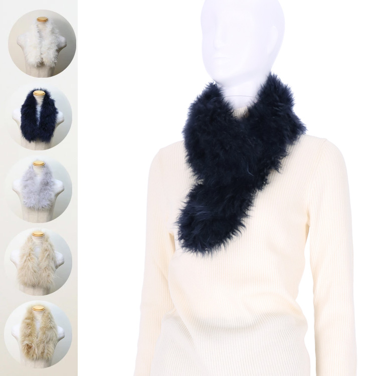 上質 カシミヤ ファー マフラー レディース : エルベートブルー