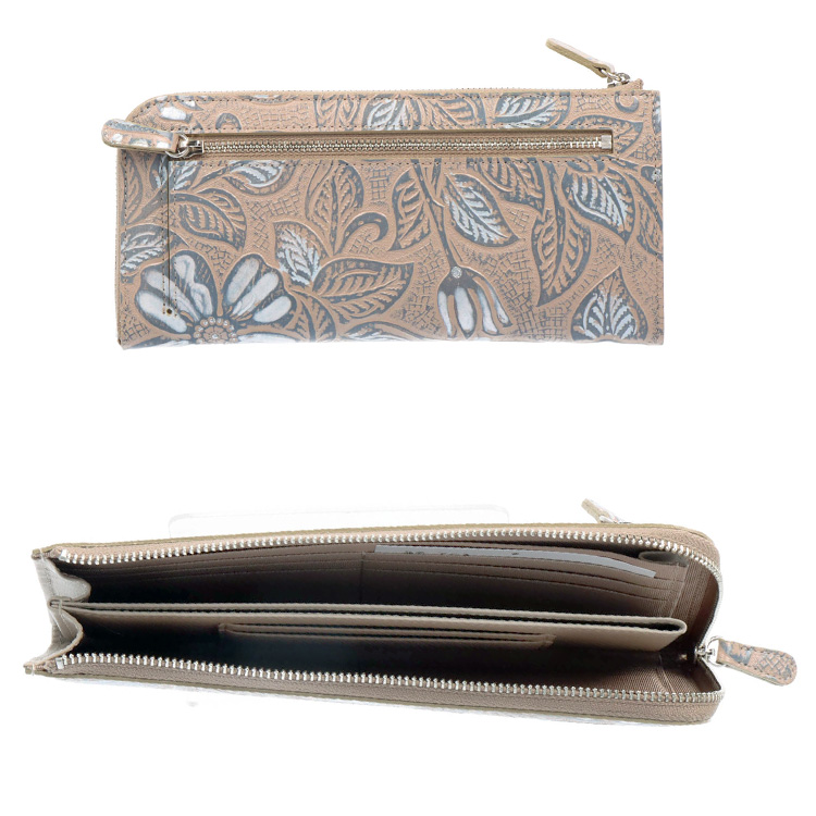 Arukan（アルカン） 日本製 本革 手染め 型押し 財布 L字ファスナー 長