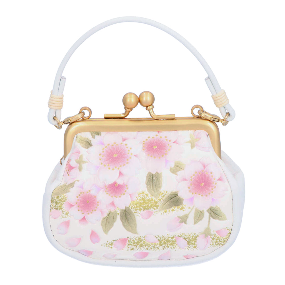 がま口 コインケース 浅草文庫 友禅染 小銭入れ 手紐付 金彩八重桜