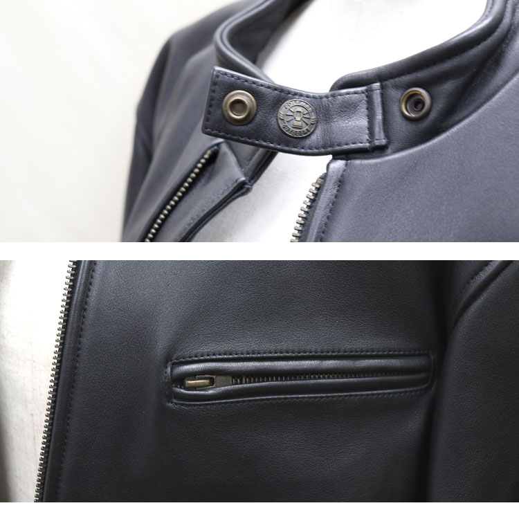 訳あり カウ レザー メンズ ジャケット ナッパ加工 ブラック