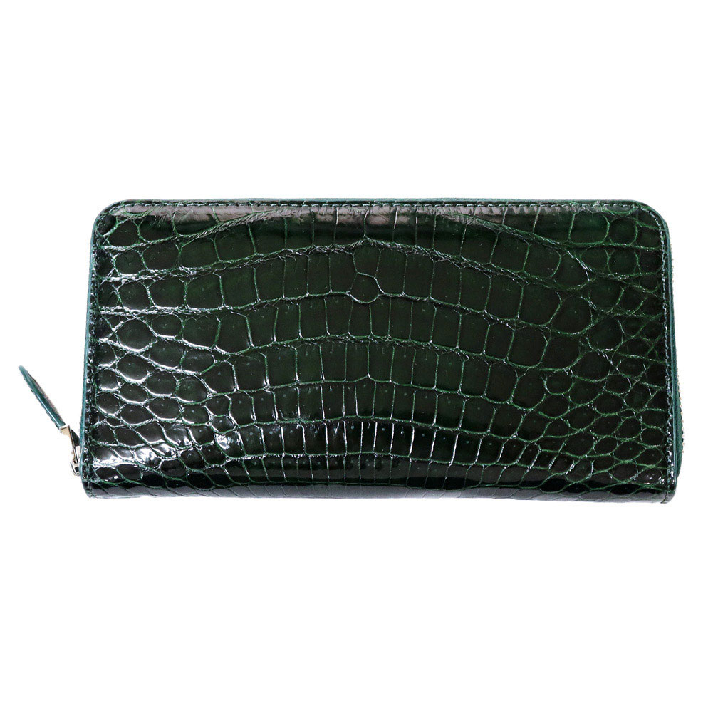 一枚革 本革 シャイニングクロコ レザー 長財布 ラウンドファスナー