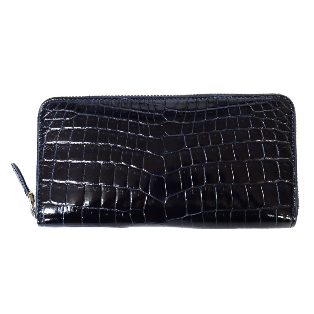 一枚革 本革 シャイニングクロコ レザー 長財布 ラウンドファスナー