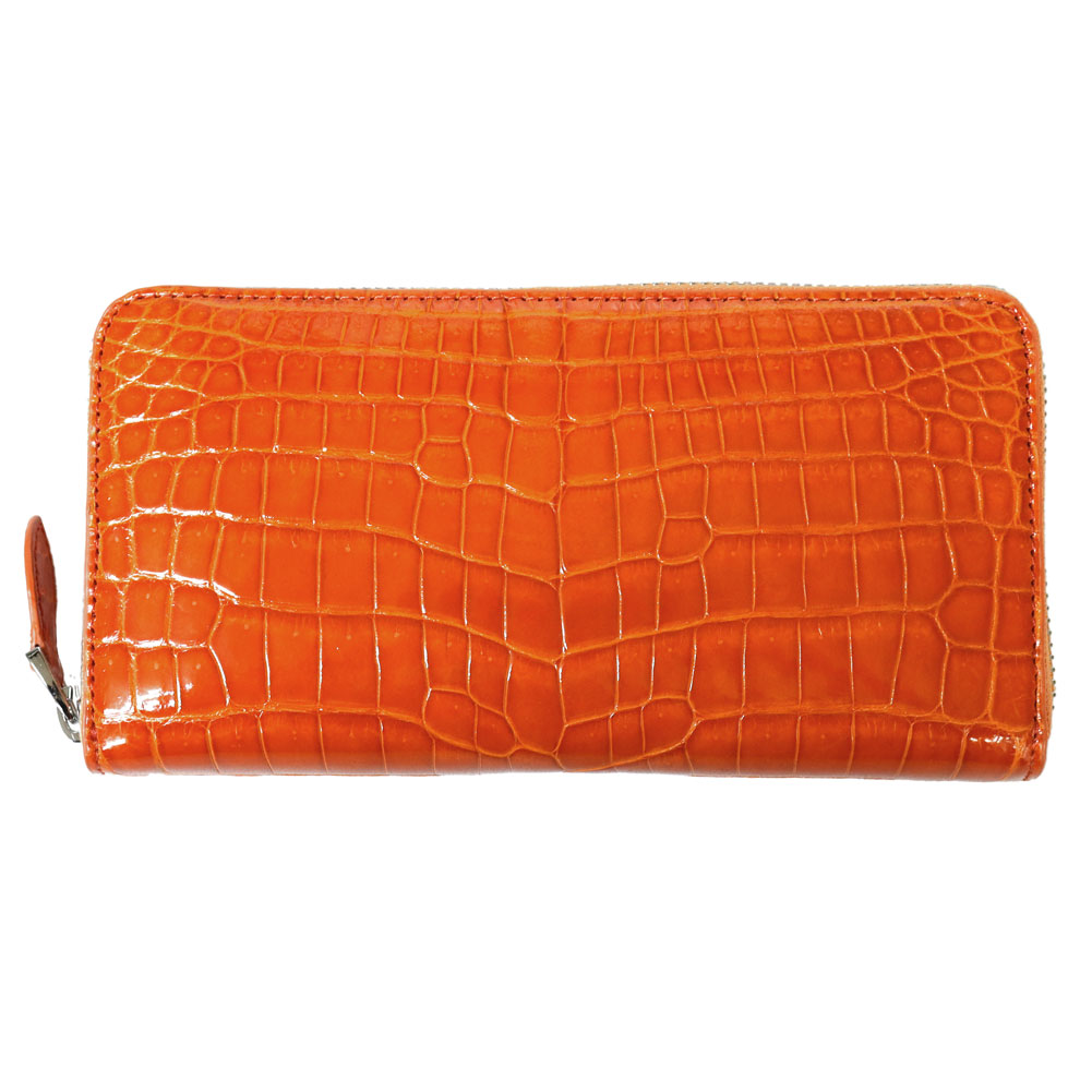 一枚革 本革 シャイニングクロコ レザー 長財布 ラウンドファスナー