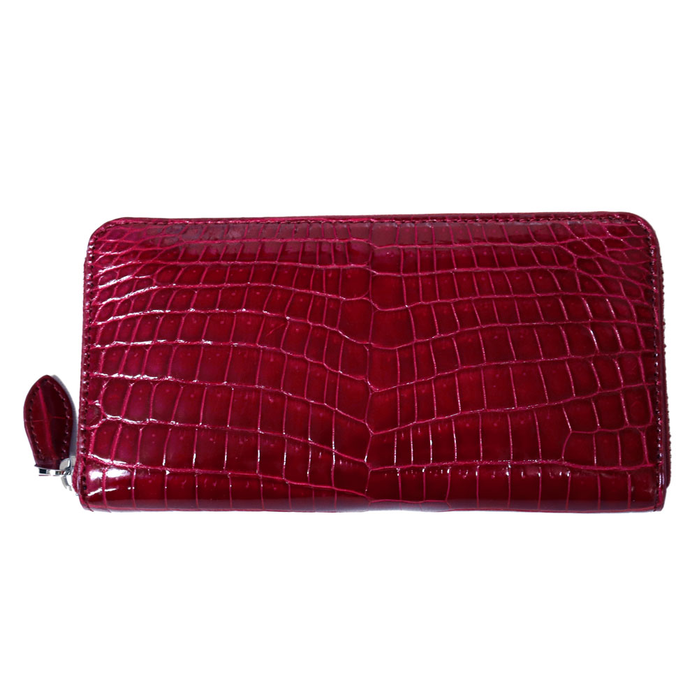 一枚革 本革 シャイニングクロコ レザー 長財布 ラウンドファスナー