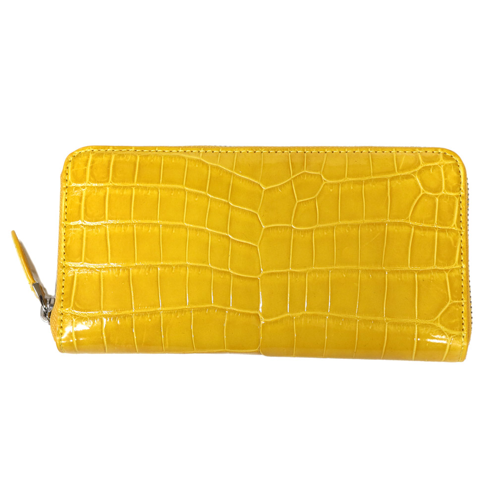 一枚革 本革 シャイニングクロコ レザー 長財布 ラウンドファスナー