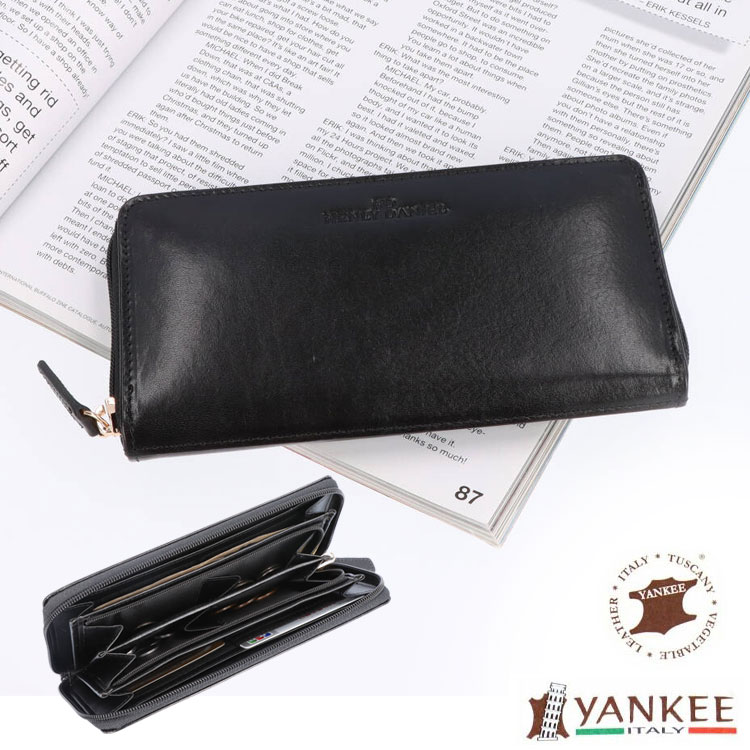 本革 財布 コインが分けられる 長財布 スキミング防止 RFID イタリア製