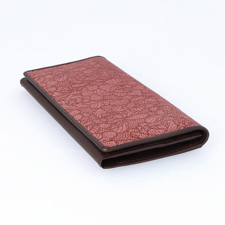 印伝 草木染 日本製 長財布 鹿革 牛革 ディアレザー レッド 牡丹柄