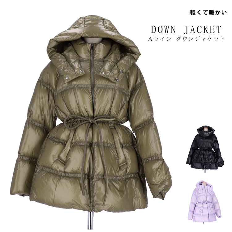 【さらん】フード付ダウンコート ダウンコート ダウンジャケット Aライン フード付き Lサイズ ロング