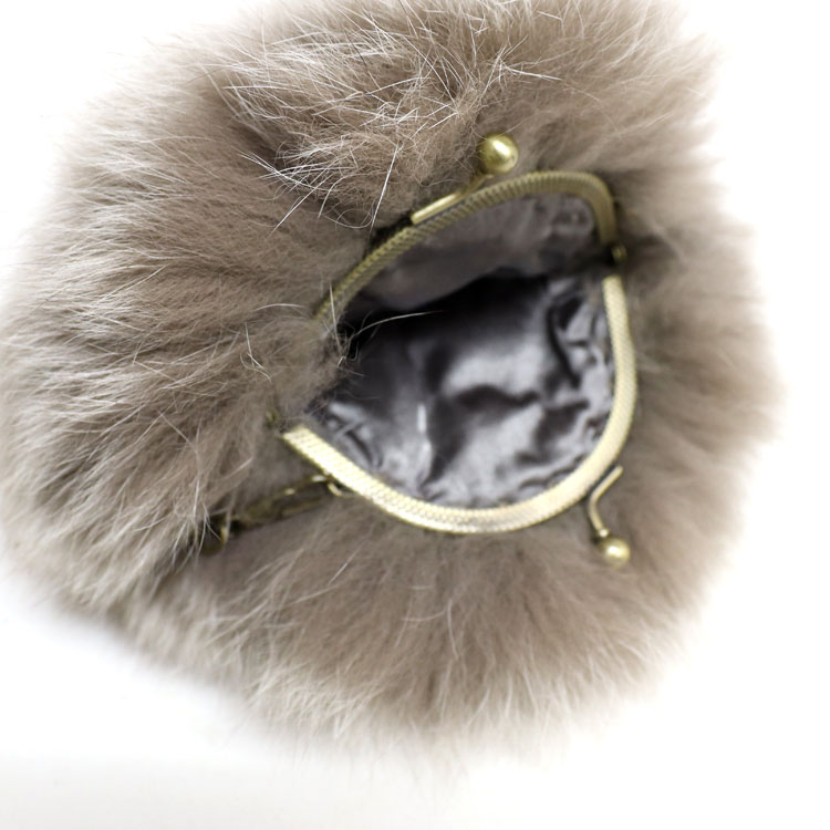 バッグ レディース フォックス ファー ポーチ グレー 2way がま口