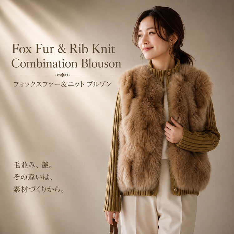 フォックス ウール ニット ファージャケット ブルゾン ベージュ M 