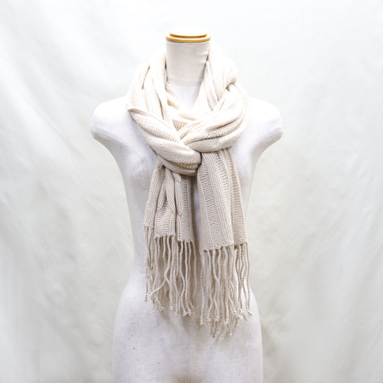 カルティエ　カシミアストール　ロゴプリント ベージュ　フリンジ付きマフラー カシミヤ混 ストール マフラー ベージュ フリンジ付き メンズ