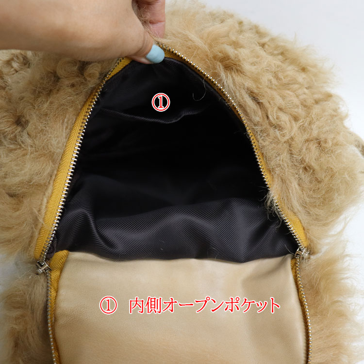 訳あり ラム ファー リュックサック バックパック キャメル レディース