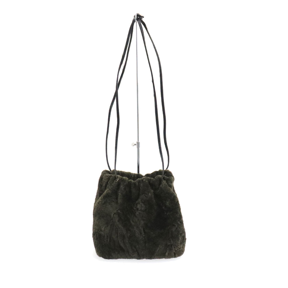ラムファー 巾着 ショルダーバッグ Shoulder bag ファーバッグ カーキ 