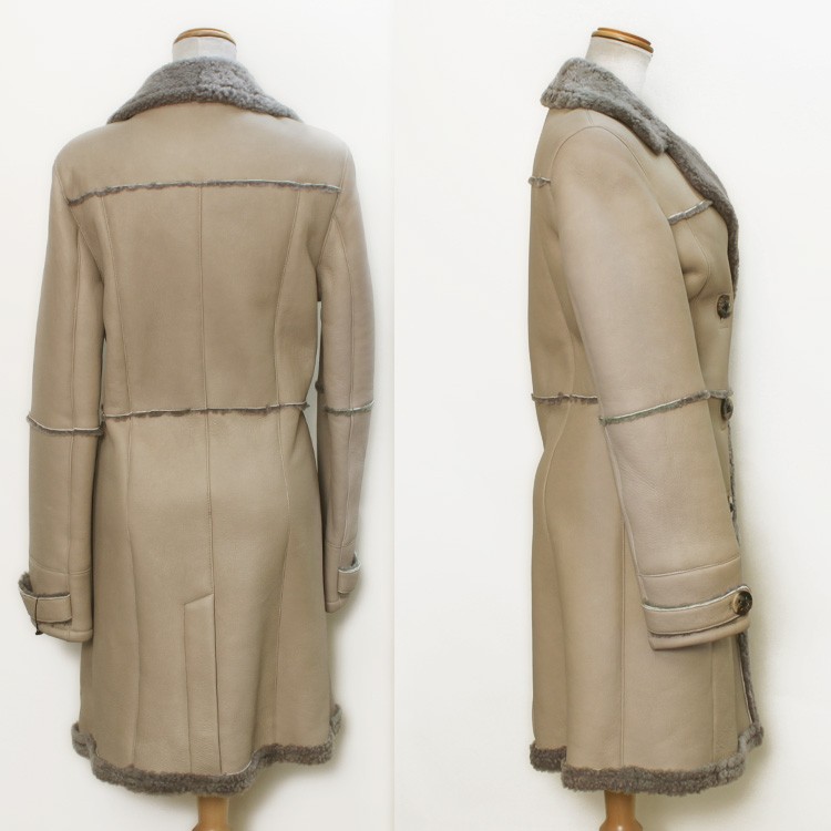 ラム Wフェイス ロング ファー コート ナッパ加工 ベージュ : エル 