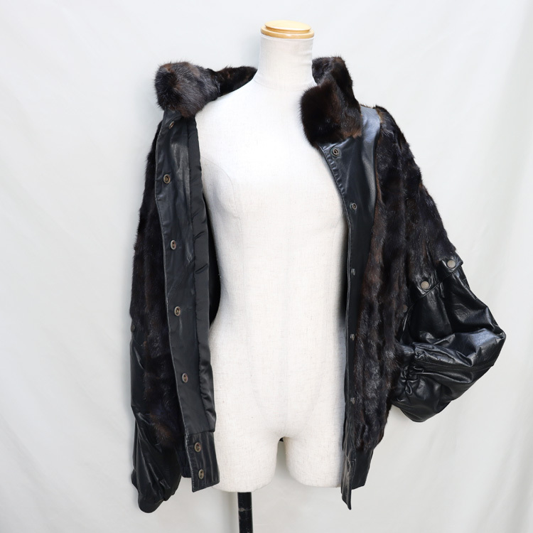 ミンク ファー ラムレザー 2way ジャケット ブラック 半袖 長袖