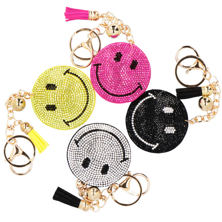 スマイル ラインストーン キーホルダー タッセル バッグチャーム