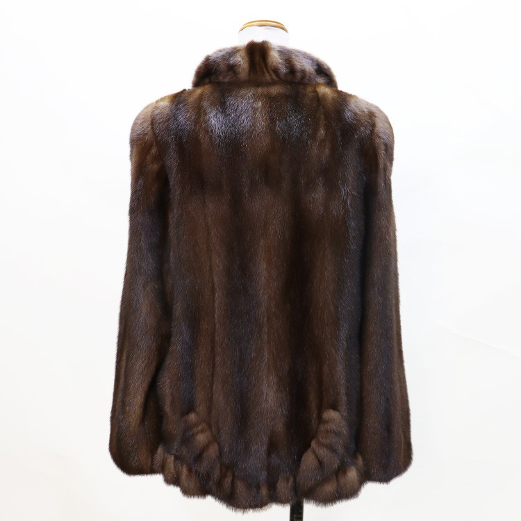 高級ミンク エレガントフリル ファー ジャケット ブラウン 毛皮 : エル