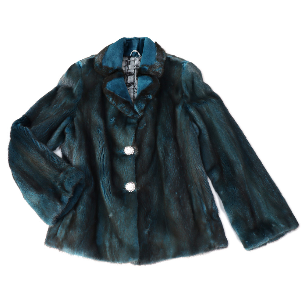 ミンク ファー コート ブルー エメラルドグリーン ORIANA FUR ボタン 