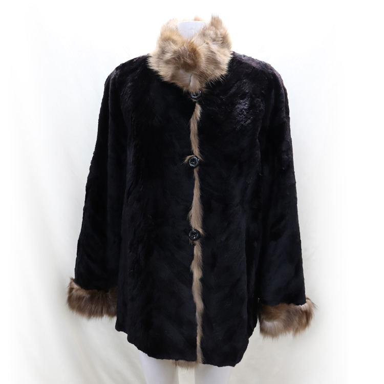 ミンク ファー シルク リバーシブル ジャケット ブラック レディース